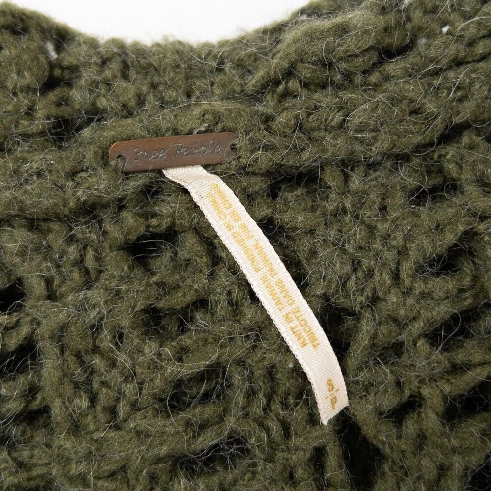Free People Green Alpaca Mohair Blend Knit Pullover Button Hooded Sweater Small - Picture 7 of 8